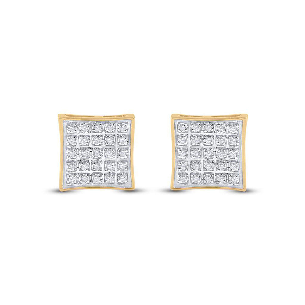 10K Yellow Gold Round Diamond Kite Square Earrings 1/6 Cttw