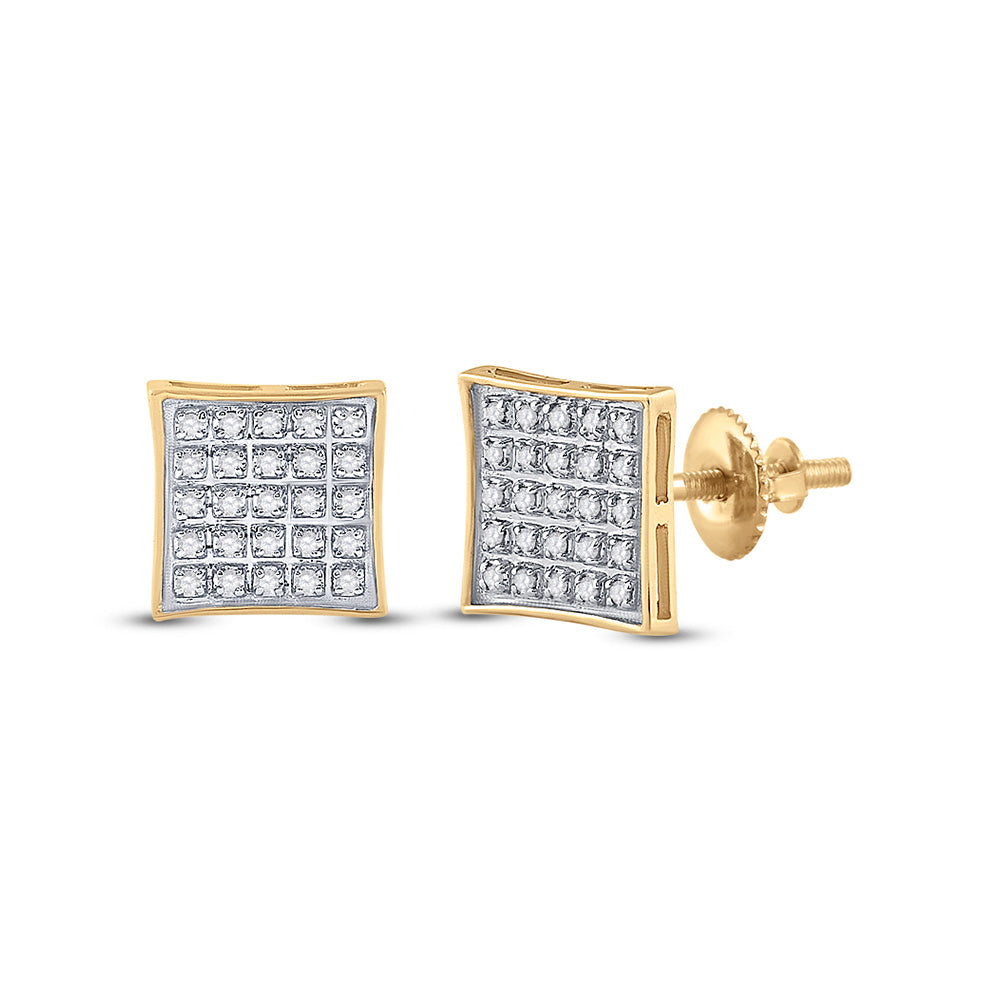10K Yellow Gold Round Diamond Kite Square Earrings 1/6 Cttw