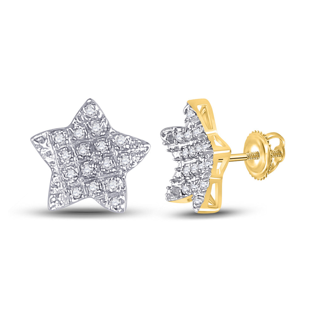 10K Yellow Gold Round Diamond Star Earrings 1/10 Cttw