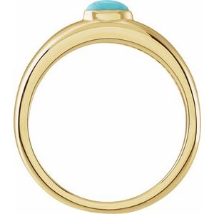 14K Yellow Gold Oval 5 X 3 Mm Polished Natural Cabochon Turquoise Petite Dome Ring Size 7