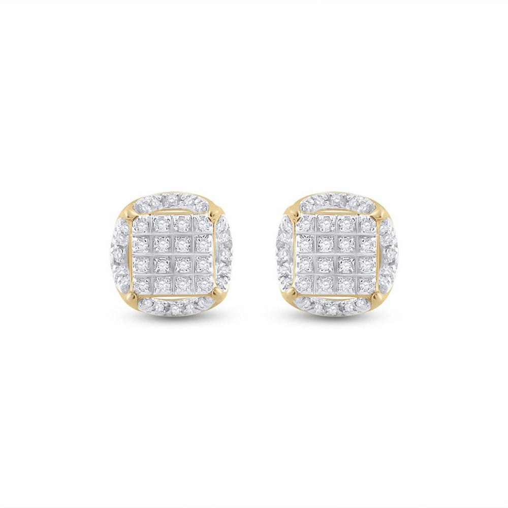 10K White Or Yellow Gold Round Diamond Circle Cluster Earrings