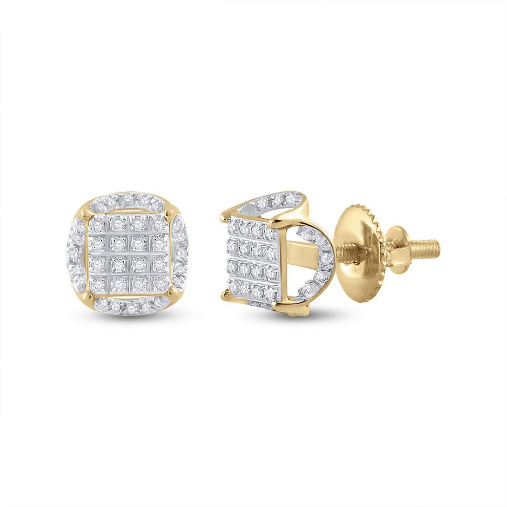 10K White Or Yellow Gold Round Diamond Circle Cluster Earrings