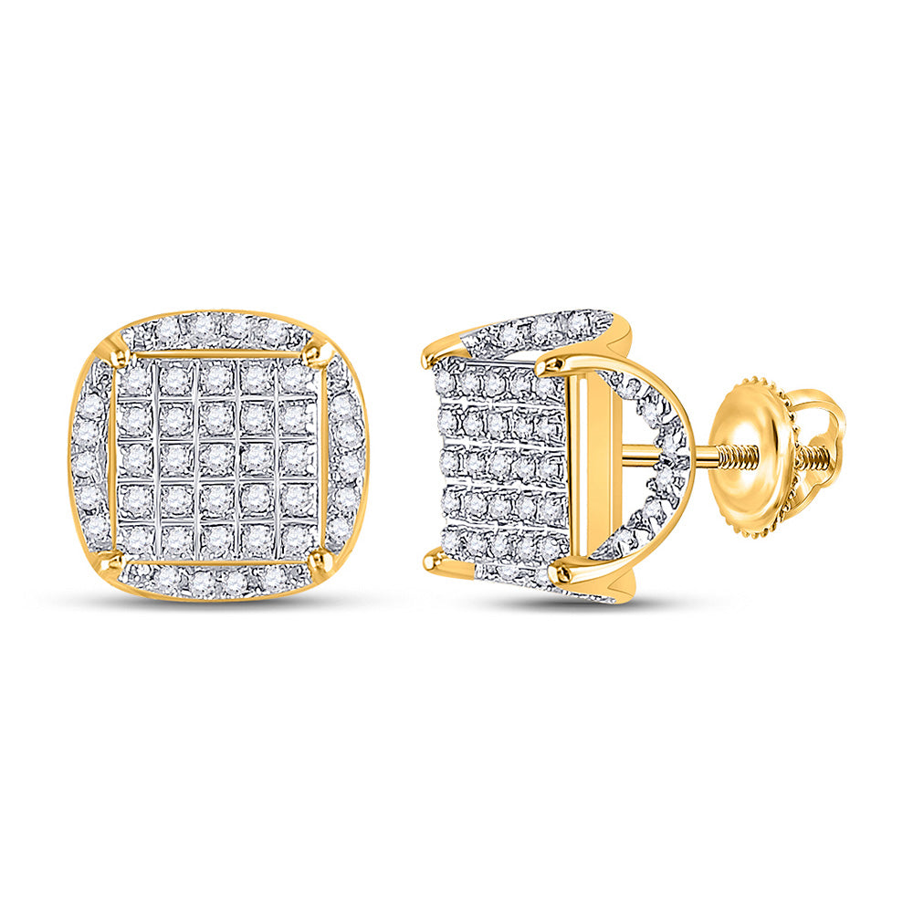 10K White Or Yellow Gold Round Diamond Square Stud Earrings