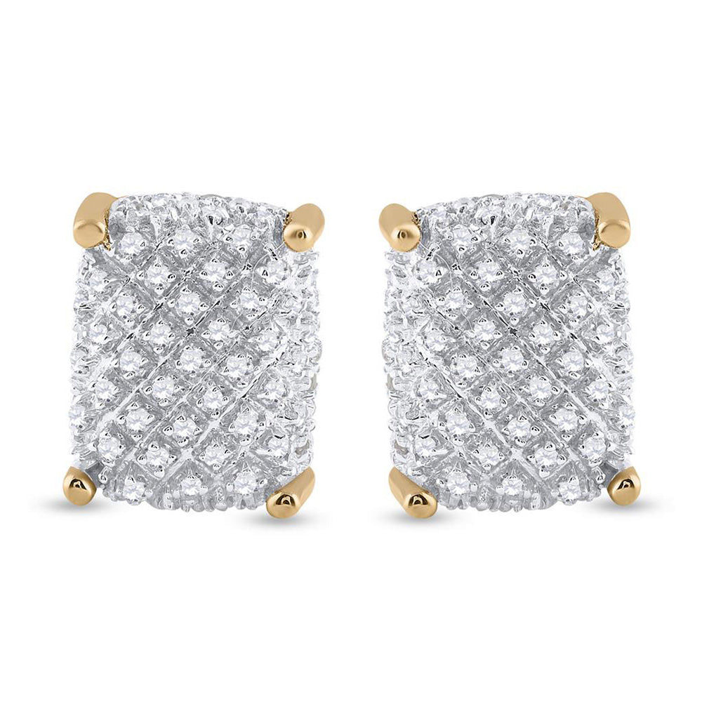 10K Yellow Gold Round Diamond Cluster Earrings 1/3 Cttw