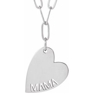 14K White Gold Mama 16.6 X 11.2 Mm 18 In Polished Mama Necklace