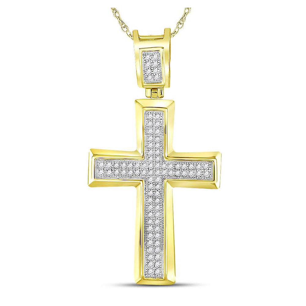 10K Yellow Gold Mens Round Diamond Cross Charm Pendant 1/6 Cttw