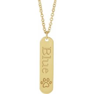 14K Yellow Gold Paw Print 22.4 X 5 Mm 16-18 In Polished Paw Print Engravable Necklace