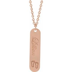 14K Rose Gold Footprints 22.4 X 5 Mm 16-18 In Polished Footprint Engravable Necklace