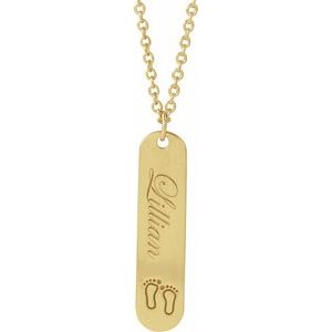 14K Yellow Gold Footprints 22.4 X 5 Mm 16-18 In Polished Footprint Engravable Necklace