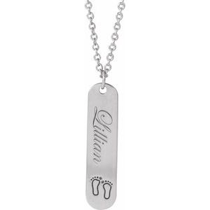 Sterling Silver Footprints 22.4 X 5 Mm 16-18 In Polished Footprint Engravable Necklace