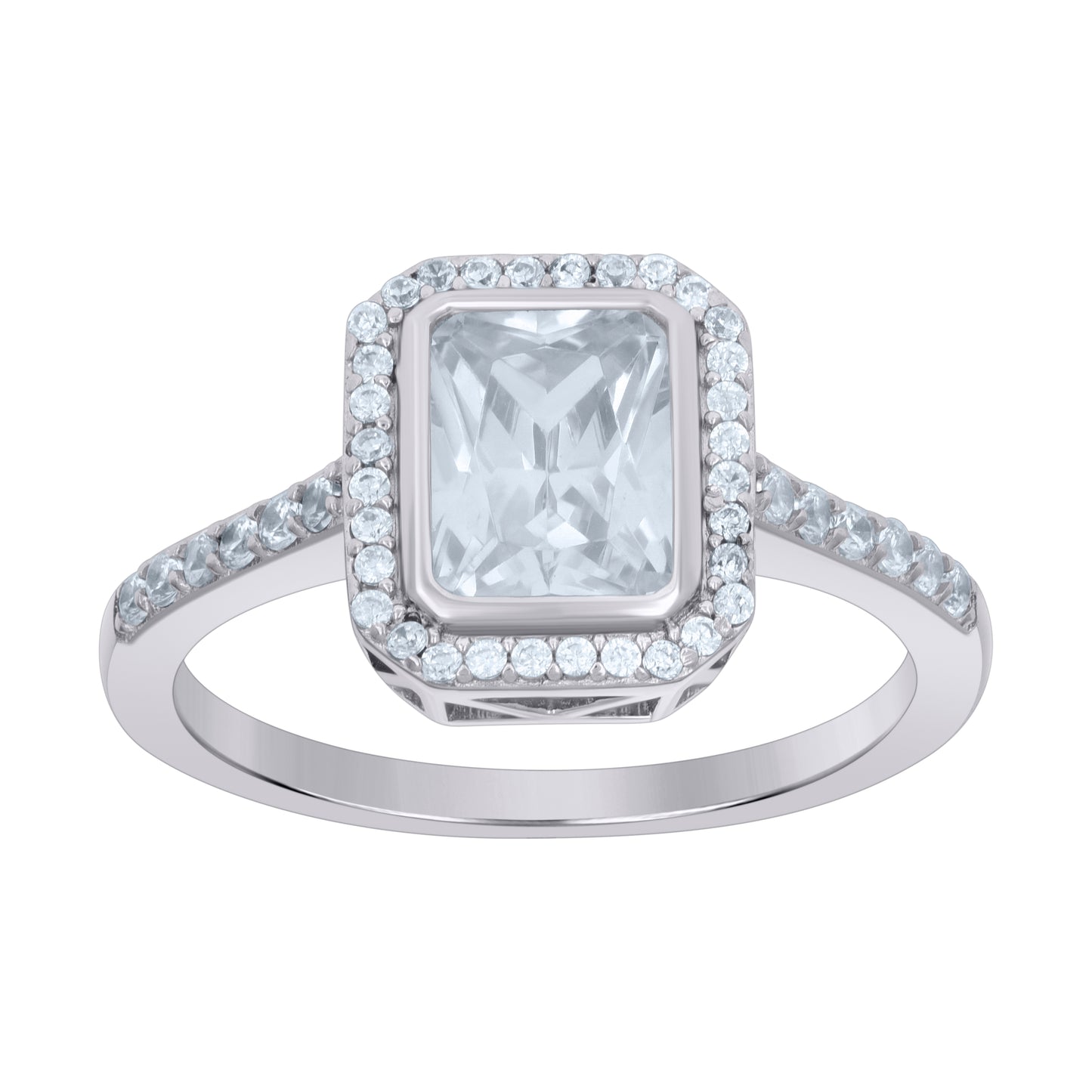 Sterling Silver Womens Emerald-cut Round Cubic-Zirconia Fashion Bridal Anniversary Wedding Engagement Band Ring