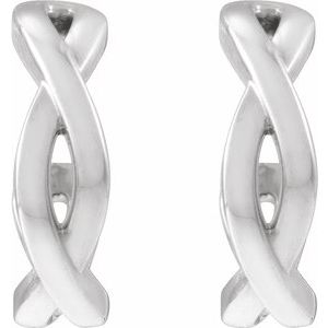 14K White Gold Pair Twisted Hoop Earrings, Length: 13 Mm, Thickness: 3.7 Mm