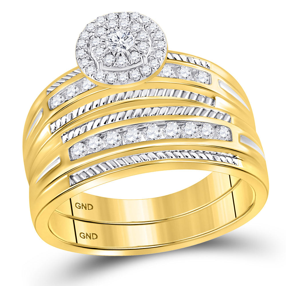 10K Yellow Gold His Hers Round Diamond Halo Matching Wedding Set 5/8 Cttw, Womens Size: 5-10, Mens Size: 7-13
