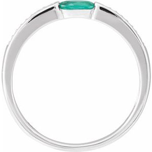 14K White Gold Imitation Emerald Oval 5 X 3 Mm Natural Diamond Polished Imitation Emerald And .05 Ctw Natural Diamond Ring Size 7