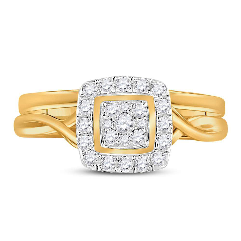 10K Yellow Gold Round Diamond Bridal Wedding Ring Band Set 1/3 Cttw, Womens Size: 5-10