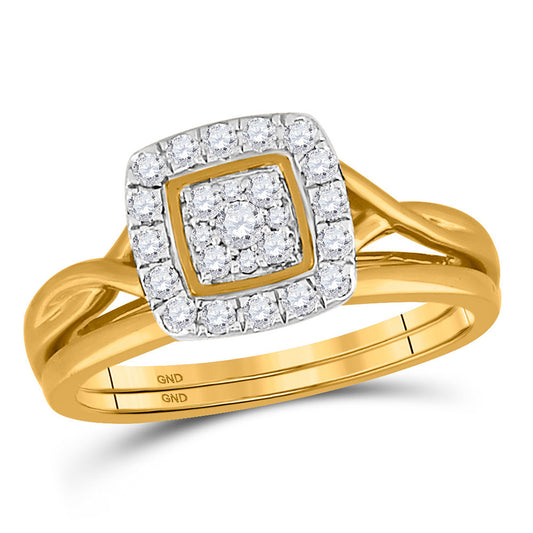 10K Yellow Gold Round Diamond Bridal Wedding Ring Band Set 1/3 Cttw, Womens Size: 5-10