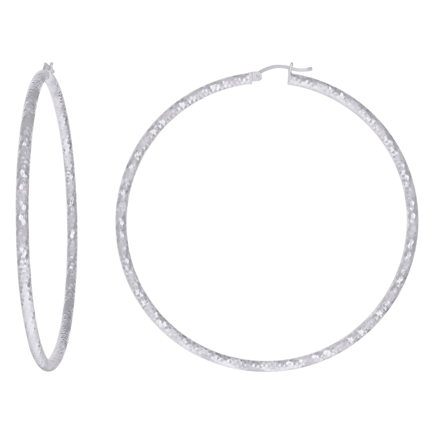 Sterling Silver Womens Diamond-Cut Hoop Earrings