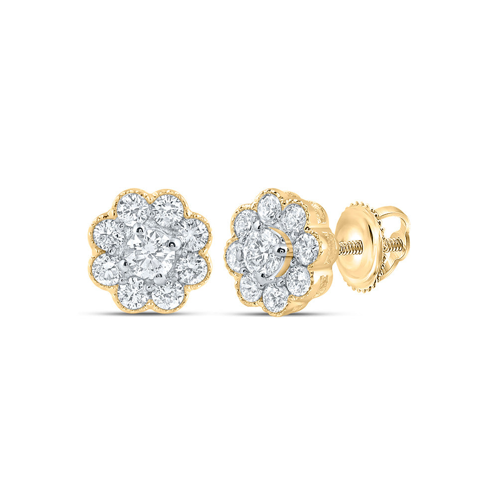 14K Yellow Or White Gold Womens Round Diamond Cluster Earrings 3/4 Cttw