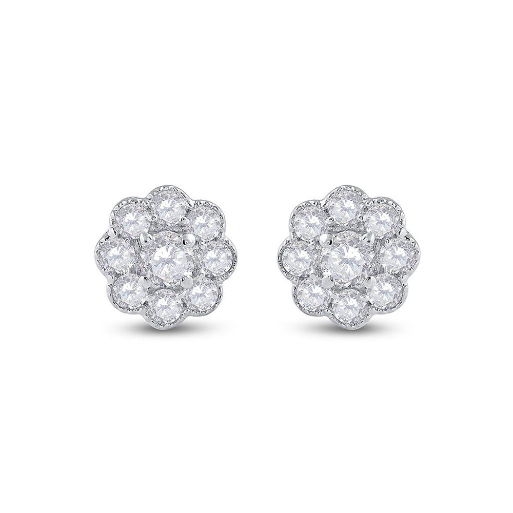 14K Yellow Or White Gold Womens Round Diamond Cluster Earrings 3/4 Cttw