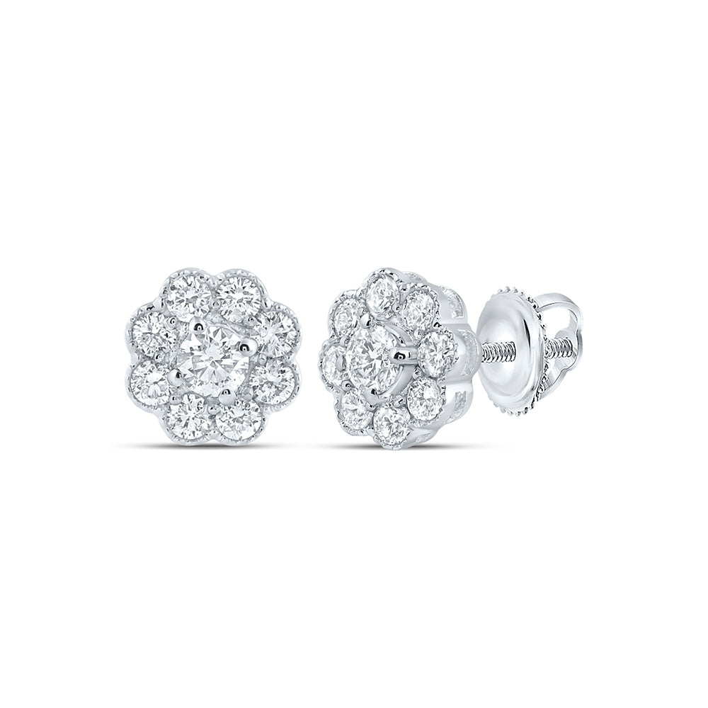 14K Yellow Or White Gold Womens Round Diamond Cluster Earrings 3/4 Cttw