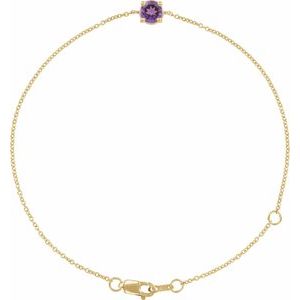 14K Yellow Or White Gold Or Sterling Silver Round 4 Mm 6.5-7.5 In Polished Natural Gemstone Solitaire Bracelet