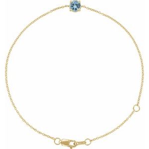 14K Yellow Or White Gold Or Sterling Silver Round 4 Mm 6.5-7.5 In Polished Natural Gemstone Solitaire Bracelet