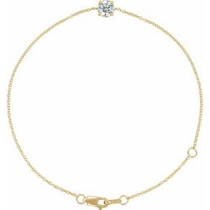 14K Yellow Or White Gold Or Sterling Silver Round 4 Mm 6.5-7.5 In Polished Natural Gemstone Solitaire Bracelet