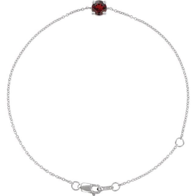 14K White Gold Round 4 Mm 6 1/2-7 1/2 In Polished Natural Mozambique Garnet Solitaire Bracelet