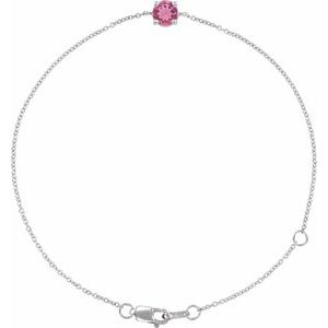 14K Yellow Or White Gold Or Sterling Silver Round 4 Mm 6.5-7.5 In Polished Natural Gemstone Solitaire Bracelet