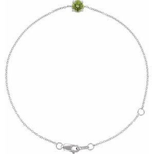 14K Yellow Or White Gold Or Sterling Silver Round 4 Mm 6.5-7.5 In Polished Natural Gemstone Solitaire Bracelet