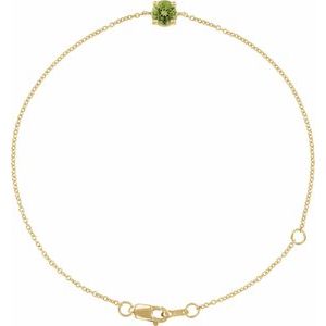 14K Yellow Or White Gold Or Sterling Silver Round 4 Mm 6.5-7.5 In Polished Natural Gemstone Solitaire Bracelet