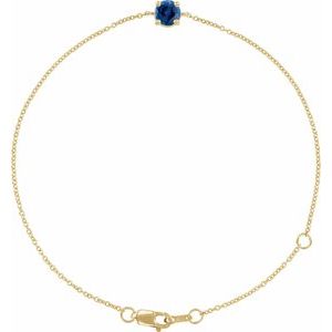 14K Yellow Gold Or Sterling Silver Round 4 Mm 6.5-7.5 In Polished Lab-Grown Gemstone Solitaire Bracelet