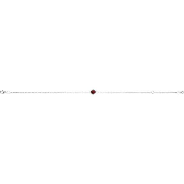 14K White Gold Round 4 Mm 6 1/2-7 1/2 In Polished Natural Mozambique Garnet Solitaire Bracelet