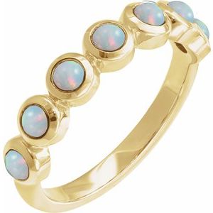14K Yellow Gold Round 3 Mm Polished Natural White Opal Bezel-Set Cabochon Stackable Ring Size 7