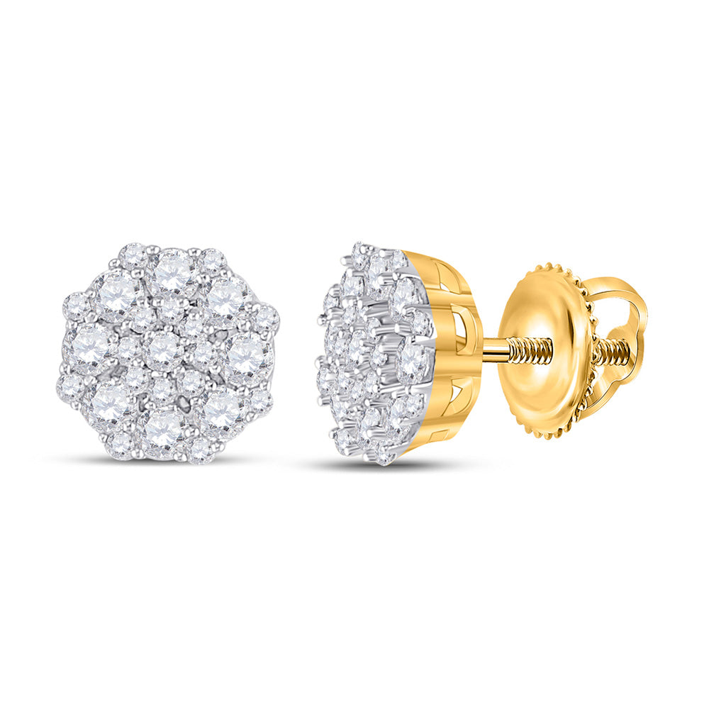 14K White Or Yellow Gold Womens Round Diamond Octagon Cluster Earrings