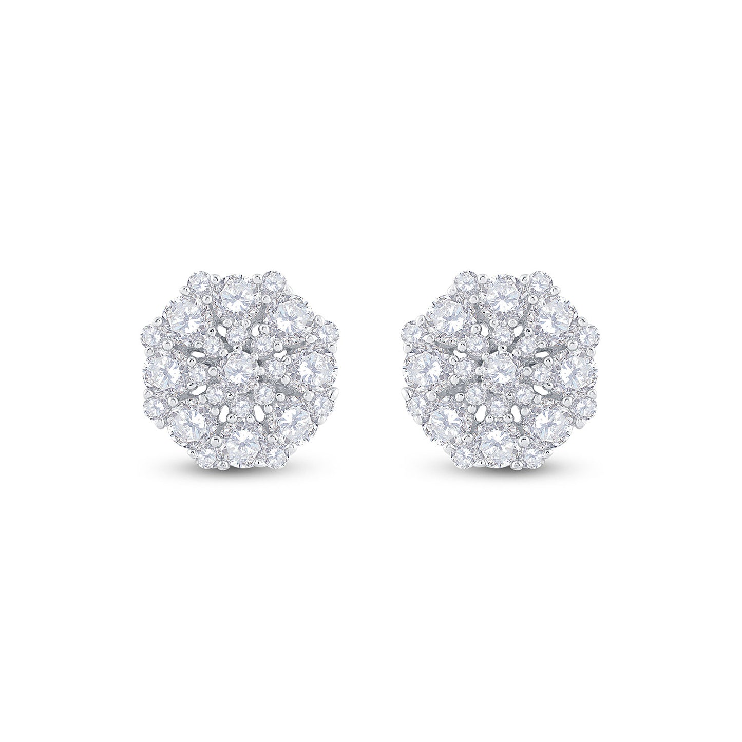 14K White Or Yellow Gold Womens Round Diamond Octagon Cluster Earrings