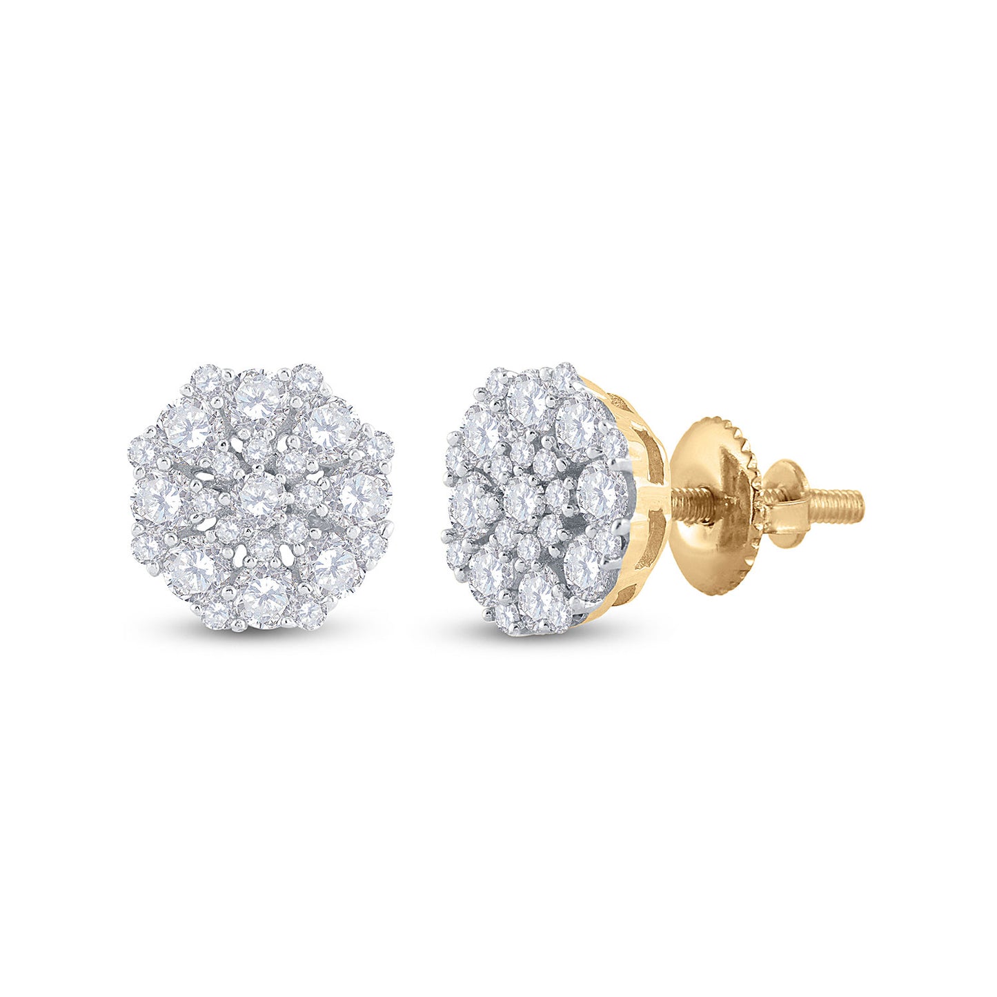 14K White Or Yellow Gold Womens Round Diamond Octagon Cluster Earrings