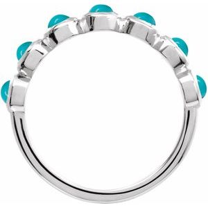 14K White Gold Natural Turquoise Round 2 Mm Polished Natural Turquoise Bezel-Set Cabochon Stackable Ring Size 7