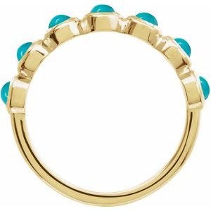 14K Yellow Gold Round 3 Mm Polished Natural Turquoise Bezel-Set Cabochon Stackable Ring Size 7