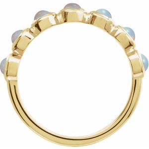 14K Yellow Gold Round 3 Mm Polished Natural White Opal Bezel-Set Cabochon Stackable Ring Size 7