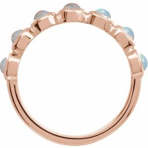 14K Rose Gold Round 2 Mm Polished Natural White Opal Bezel-Set Cabochon Stackable Ring Size 7