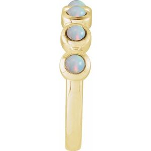 14K Yellow Gold Round 3 Mm Polished Natural White Opal Bezel-Set Cabochon Stackable Ring Size 7