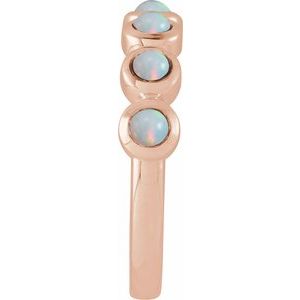 14K Rose Gold Round 2 Mm Polished Natural White Opal Bezel-Set Cabochon Stackable Ring Size 7