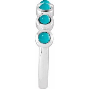 14K White Gold Natural Turquoise Round 2 Mm Polished Natural Turquoise Bezel-Set Cabochon Stackable Ring Size 7