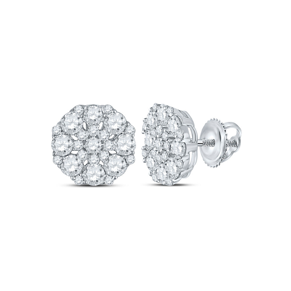 14K White Or Yellow Gold Womens Round Diamond Octagon Cluster Earrings
