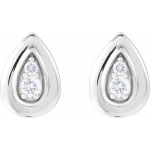 14K White Gold Round 1.8 Mm .07 Ctw Natural Diamond Teardrop Stud Earrings