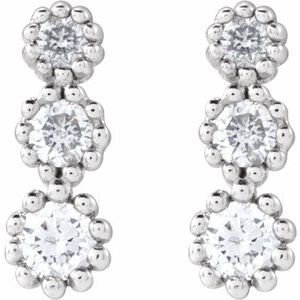 14K White Gold Round 1.9 Mm 1/8 Ctw Natural Diamond 3-Stone Earrings