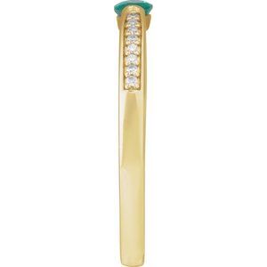 14K Yellow Gold Imitation Emerald Oval 5 X 3 Mm Natural Diamond Polished Imitation Emerald And .05 Ctw Natural Diamond Ring Size 7