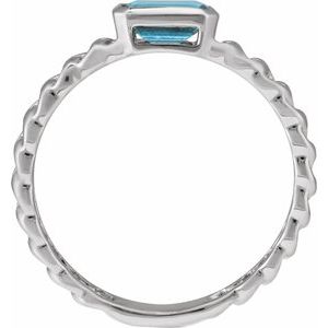 14K White Gold Natural Sky Blue Topaz Emerald 6 X 4 Mm Polished Natural Sky Blue Topaz Ring Size 7