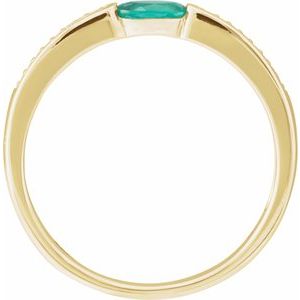 14K Yellow Gold Imitation Emerald Oval 5 X 3 Mm Natural Diamond Polished Imitation Emerald And .05 Ctw Natural Diamond Ring Size 7